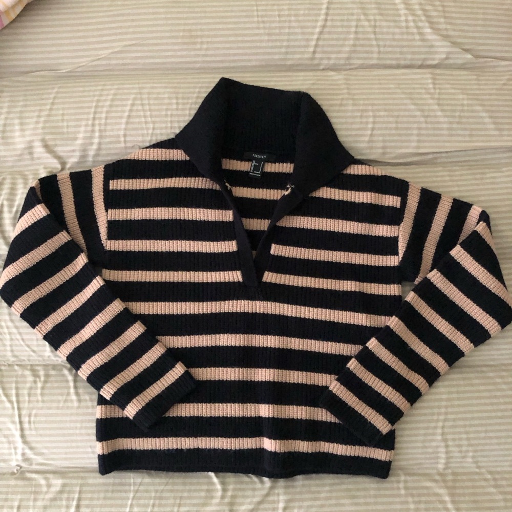 Black and Tan Striped Collared Sweater